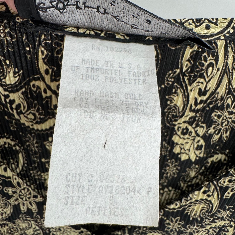 Connected Apparel Vtg Gold/Black Paisley Ribbed 3/4 Sleeve Dress Women's Sz 8P - Picture 11 of 12